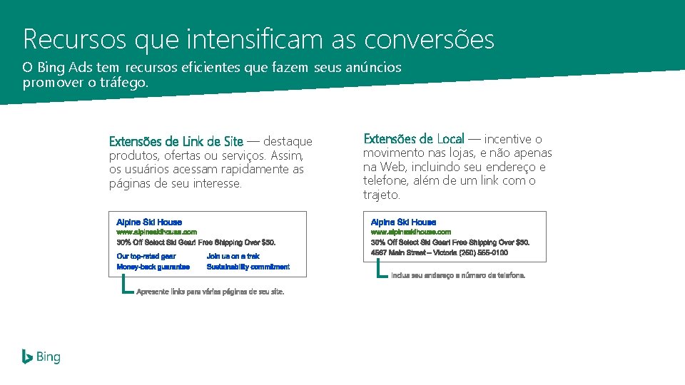 Recursos que intensificam as conversões O Bing Ads tem recursos eficientes que fazem seus