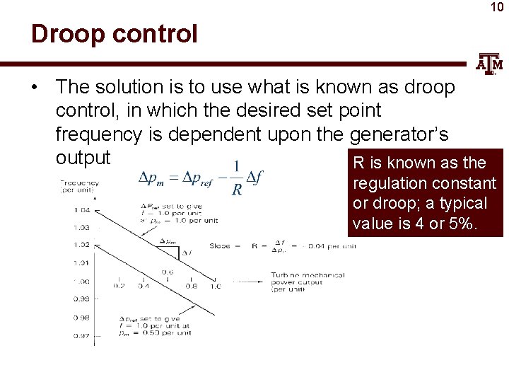 10 Droop control • The solution is to use what is known as droop