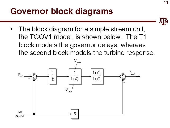 11 Governor block diagrams • The block diagram for a simple stream unit, the