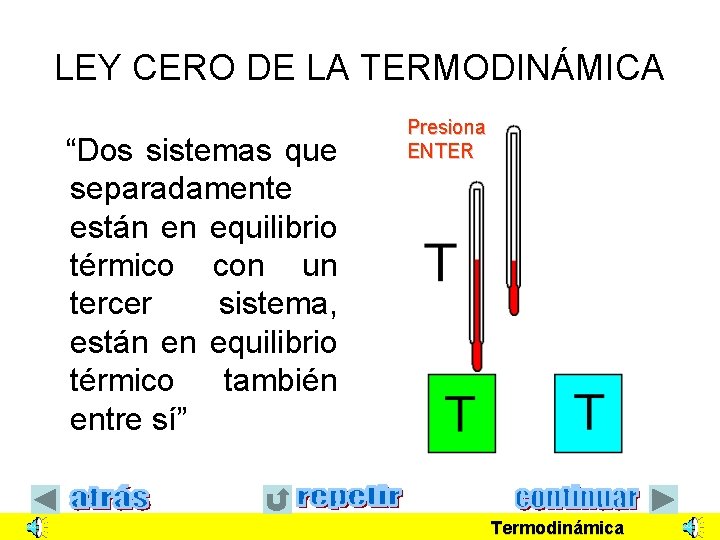LEY CERO DE LA TERMODINÁMICA “Dos sistemas que separadamente están en equilibrio térmico con