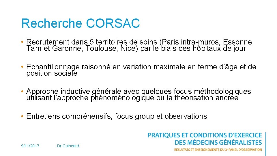 Recherche CORSAC • Recrutement dans 5 territoires de soins (Paris intra-muros, Essonne, Tarn et