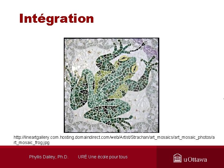 Intégration http: //lineartgallery. com. hosting. domaindirect. com/web/Artist/Strachan/art_mosaics/art_mosaic_photos/a rt_mosaic_frog. jpg Phyllis Dalley, Ph. D. URÉ