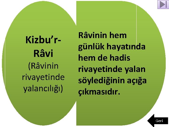 Kizbu’r. Râvi (Râvinin rivayetinde yalancılığı) Râvinin hem günlük hayatında hem de hadis rivayetinde yalan