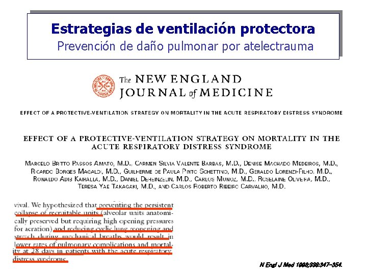 Estrategias de ventilación protectora Prevención de daño pulmonar por atelectrauma N Engl J Med