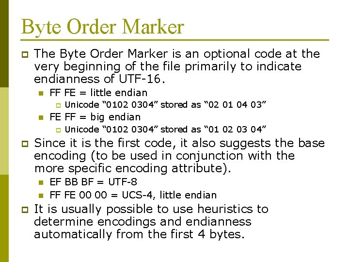 Byte Order Marker p The Byte Order Marker is an optional code at the