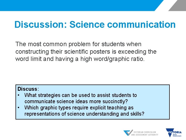 Discussion: Science communication The most common problem for students when constructing their scientific posters