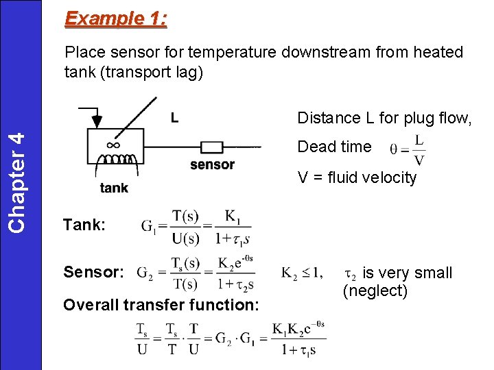 Example 1: Place sensor for temperature downstream from heated tank (transport lag) Chapter 4