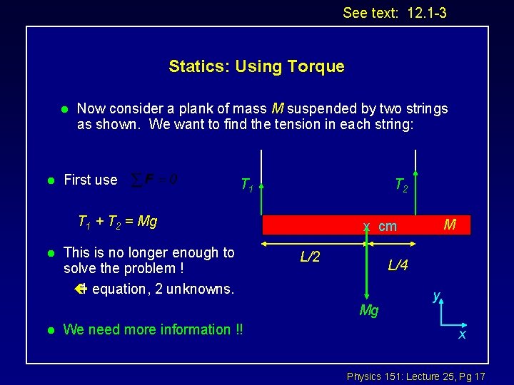 See text: 12. 1 -3 Statics: Using Torque l l Now consider a plank