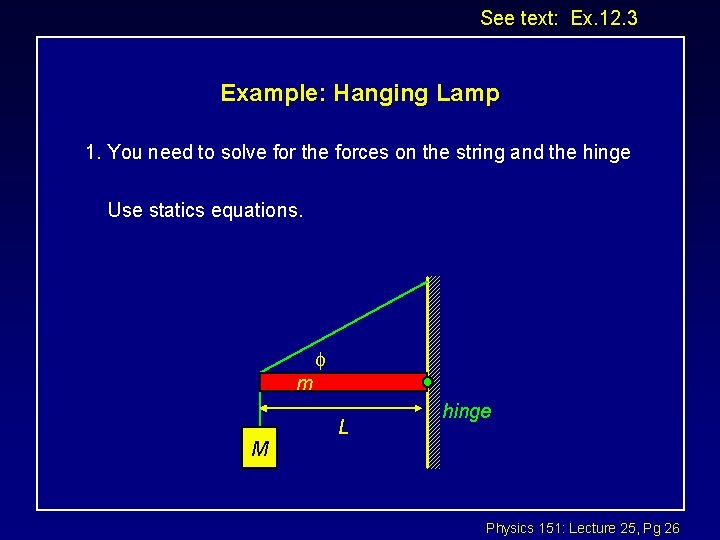 See text: Ex. 12. 3 Example: Hanging Lamp 1. You need to solve for