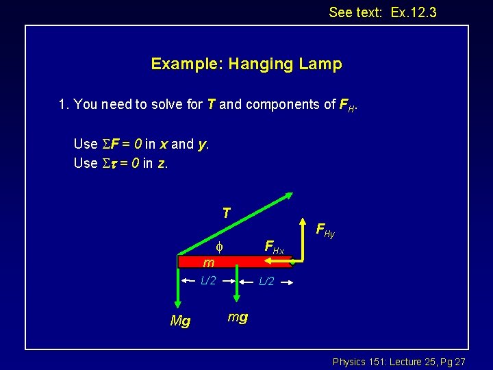 See text: Ex. 12. 3 Example: Hanging Lamp 1. You need to solve for