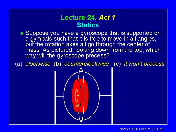 Lecture 24, Act 1 Statics Suppose you have a gyroscope that is supported on