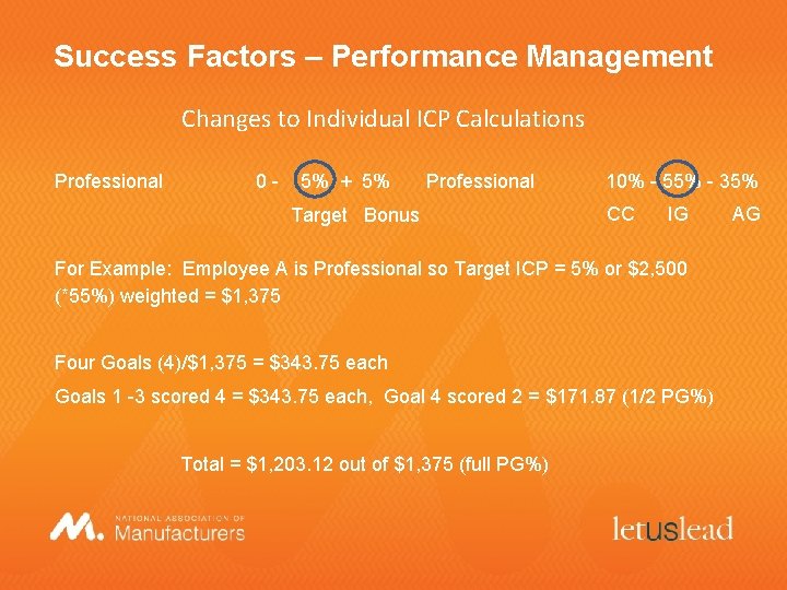 Success Factors – Performance Management Changes to Individual ICP Calculations Professional 0 - 5%