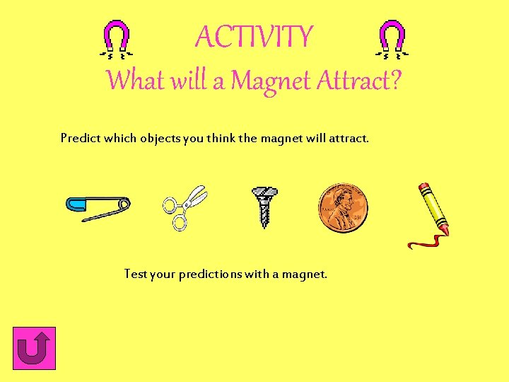 ACTIVITY What will a Magnet Attract? Predict which objects you think the magnet will