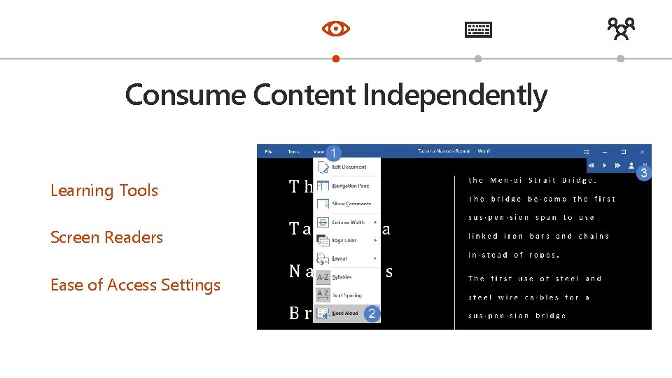 Consume Content Independently Learning Tools Screen Readers Ease of Access Settings 