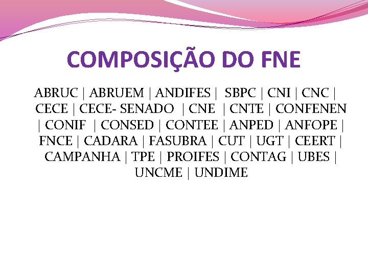 COMPOSIÇÃO DO FNE ABRUC | ABRUEM | ANDIFES | SBPC | CNI | CNC