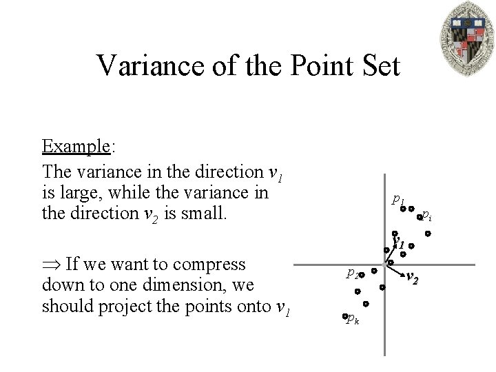 Variance of the Point Set Example: The variance in the direction v 1 is