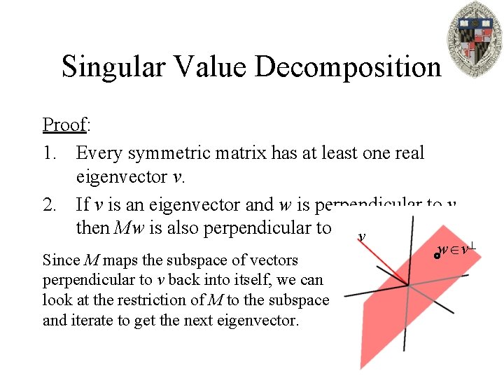 Singular Value Decomposition Proof: 1. Every symmetric matrix has at least one real eigenvector