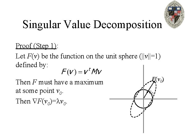 Singular Value Decomposition Proof (Step 1): Let F(v) be the function on the unit