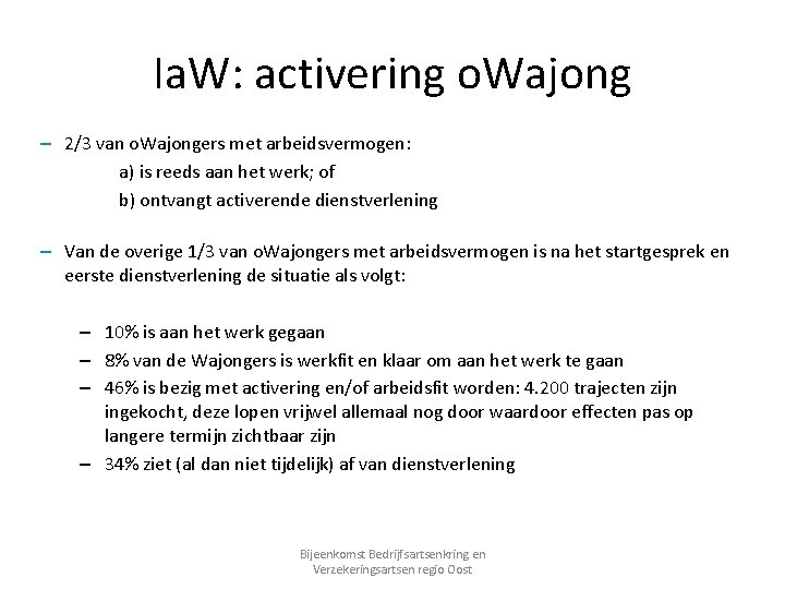 Ia. W: activering o. Wajong – 2/3 van o. Wajongers met arbeidsvermogen: a) is