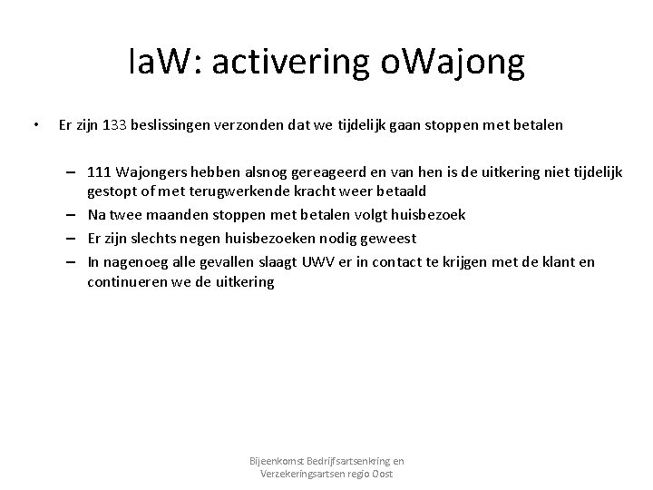 Ia. W: activering o. Wajong • Er zijn 133 beslissingen verzonden dat we tijdelijk