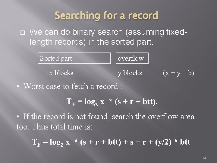 Searching for a record We can do binary search (assuming fixedlength records) in the