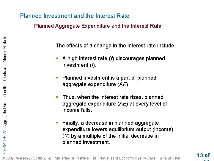 Planned Investment and the Interest Rate CHAPTER 27 Aggregate Demand in the Goods and