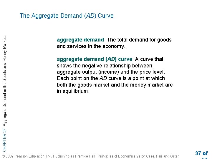 CHAPTER 27 Aggregate Demand in the Goods and Money Markets The Aggregate Demand (AD)