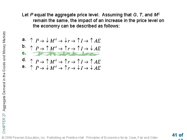 CHAPTER 27 Aggregate Demand in the Goods and Money Markets Let P equal the