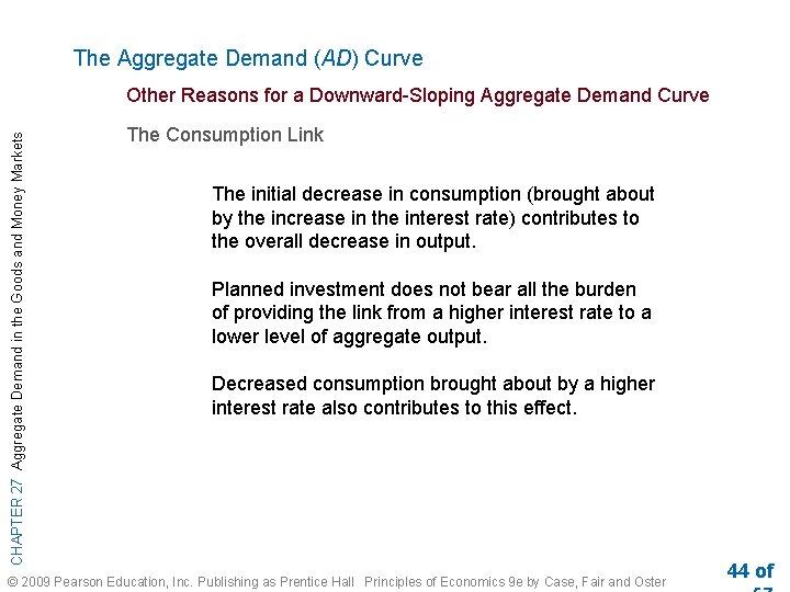 The Aggregate Demand (AD) Curve CHAPTER 27 Aggregate Demand in the Goods and Money