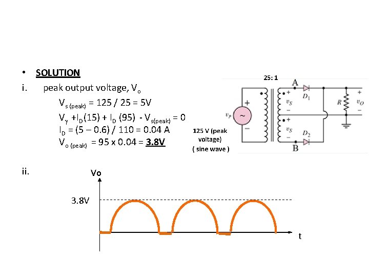  • SOLUTION i. peak output voltage, Vo Vs (peak) = 125 / 25