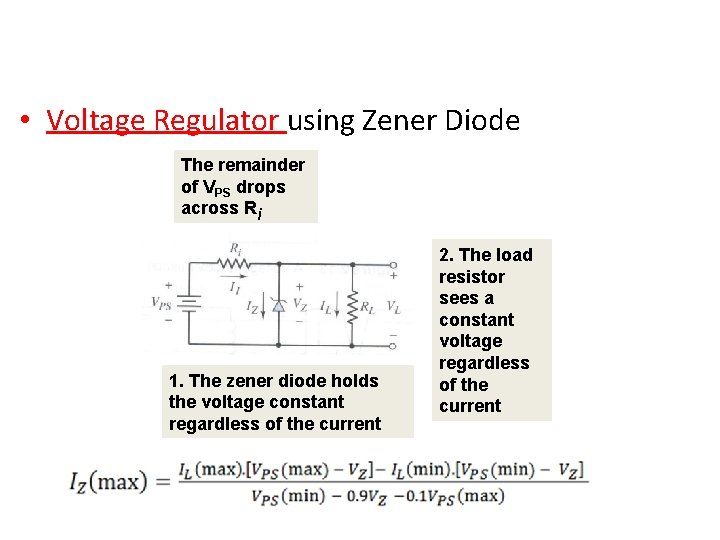  • Voltage Regulator using Zener Diode The remainder of VPS drops across Ri