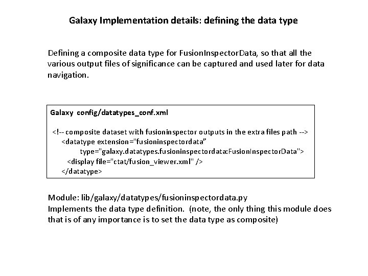 Galaxy Implementation details: defining the data type Defining a composite data type for Fusion.
