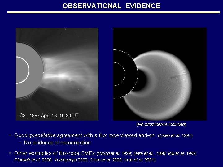 OBSERVATIONAL EVIDENCE (No prominence included) • Good quantitative agreement with a flux rope viewed