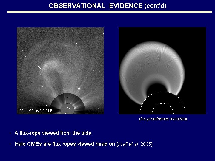 OBSERVATIONAL EVIDENCE (cont’d) (No prominence included) • A flux-rope viewed from the side •