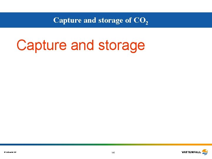 Capture and storage of CO 2 Capture and storage © Vattenfall AB 14 Capture and storage of CO 2 Capture and storage © Vattenfall AB 14