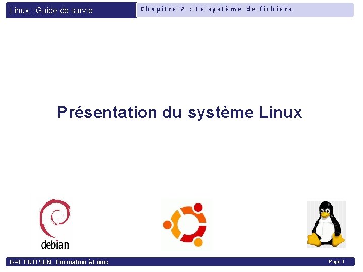 Linux : Guide de survie Chapitre 2 : Le système de fichiers Présentation du