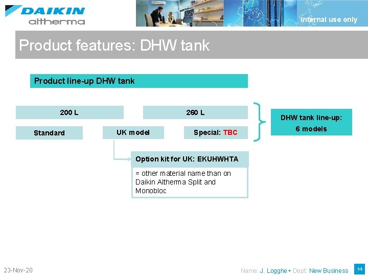 Internal use only Product features: DHW tank Product line-up DHW tank 200 L Standard