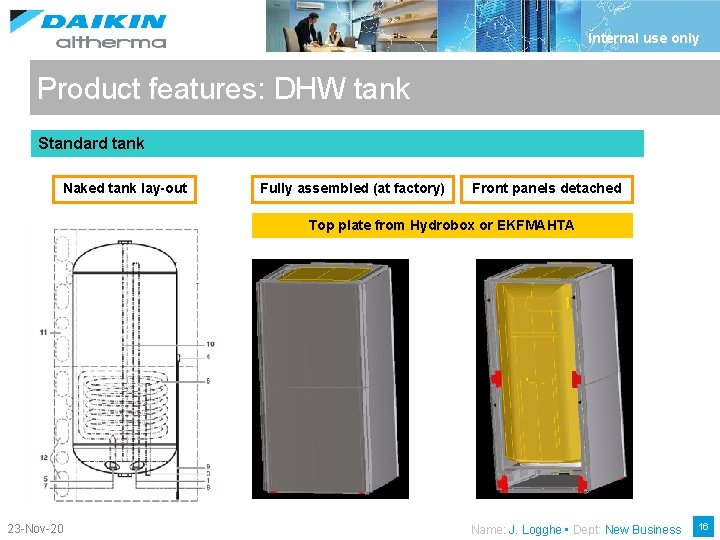 Internal use only Product features: DHW tank Standard tank Naked tank lay-out Fully assembled