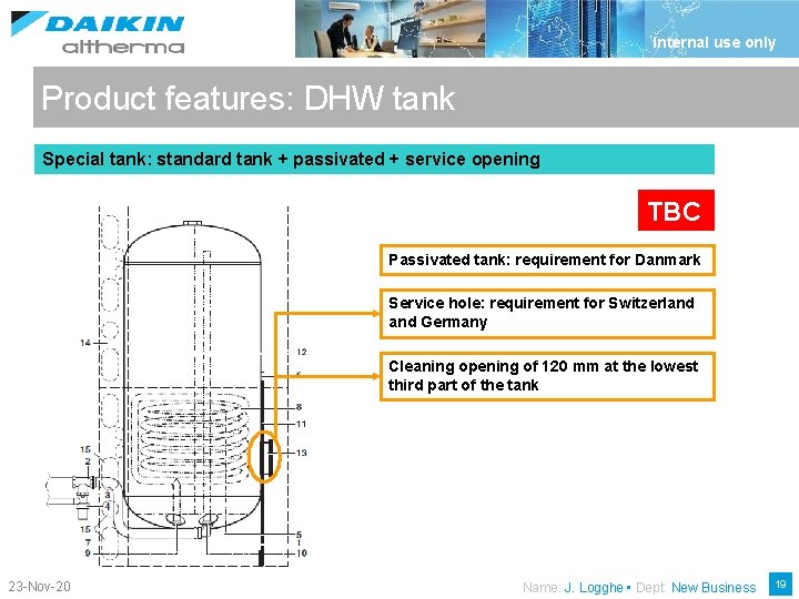 Internal use only Product features: DHW tank Special tank: standard tank + passivated +