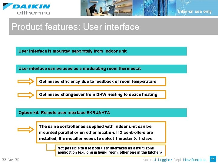 Internal use only Product features: User interface is mounted separately from indoor unit User