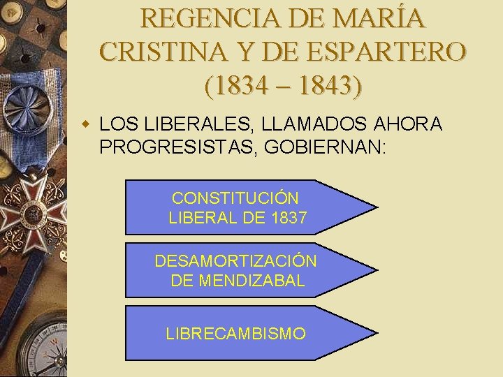 REGENCIA DE MARÍA CRISTINA Y DE ESPARTERO (1834 – 1843) w LOS LIBERALES, LLAMADOS