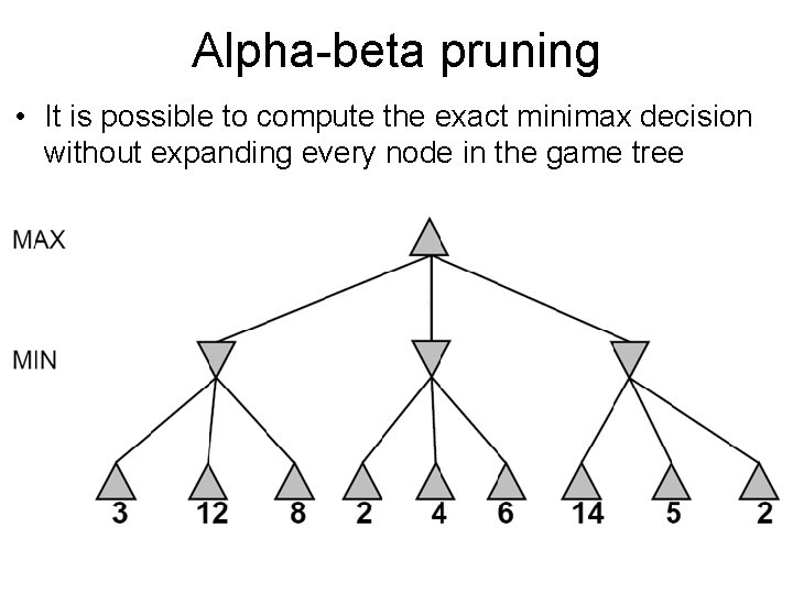 Alpha-beta pruning • It is possible to compute the exact minimax decision without expanding