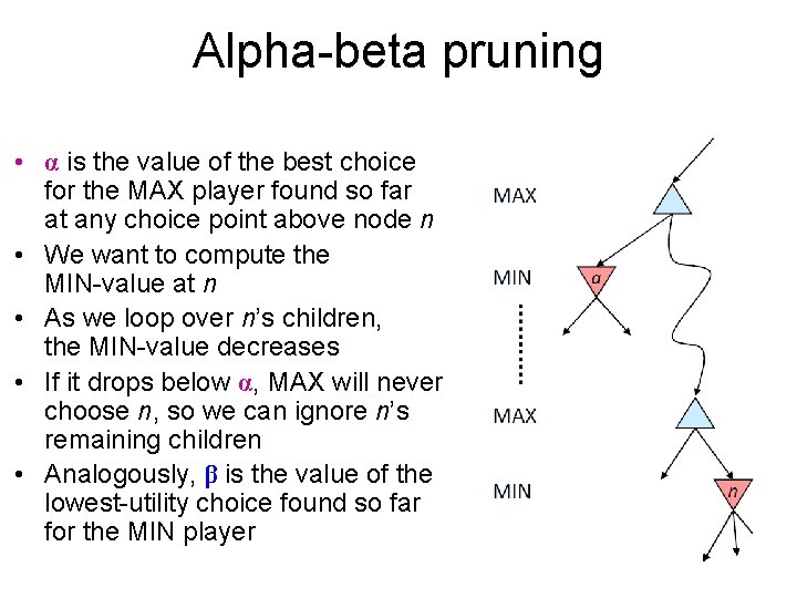 Alpha-beta pruning • α is the value of the best choice for the MAX