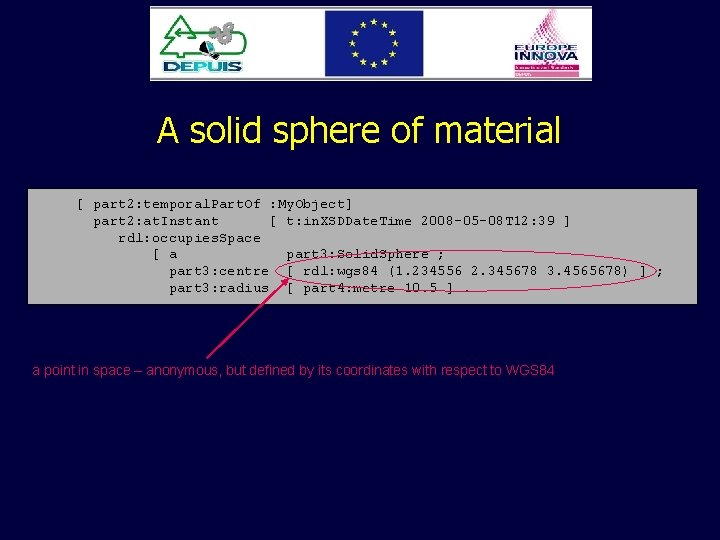 A solid sphere of material [ part 2: temporal. Part. Of : My. Object]