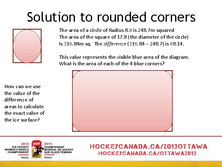 Solution to rounded corners The area of a circle of Radius 8. 9 is