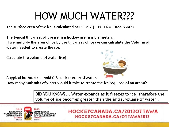 HOW MUCH WATER? ? ? The surface area of the ice is calculated as