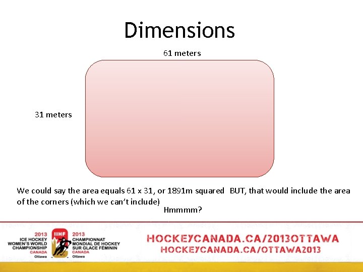 Dimensions 61 meters 31 meters We could say the area equals 61 x 31,