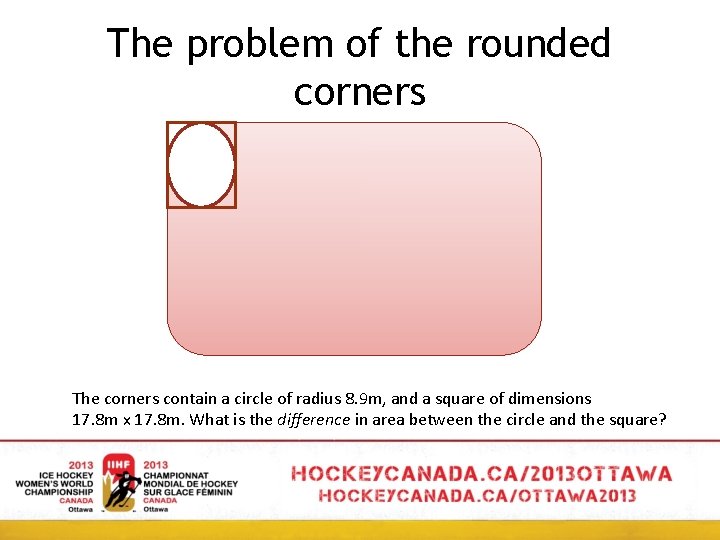 The problem of the rounded corners The corners contain a circle of radius 8.