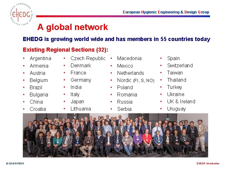 European Hygienic Engineering & Design Group A global network EHEDG is growing world wide