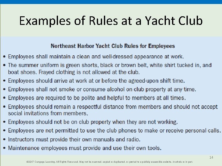 Examples of Rules at a Yacht Club 14 © 2017 Cengage Learning. All Rights